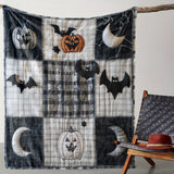 Cozy Vintage Christmas Blanket - Bat, Moon & Pumpkin Plaid Print | Soft Flannel Throw For Couch, Bed, Car, Office | Versatile All-Season Gift