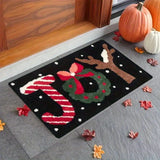 Christmas Joy Flannel Doormat - Polyester, Non-Slip, Super Absorbent, Anti-Fatigue, Waterproof Floor Mat for Home Decor - Hand Washable, Durable Welcome Mat for Kitchen, Hallway, Living Room, Bedroom, Laundry - Festive Reindeer, Wreath & Candy Cane Print