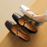 kamames 2024 New Silver Square-Headed Mary Jane Shoes With Thick Heels And Single Shoes With Shallow Mouth Buckle High-Heeled Shoes