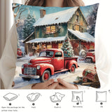 1pc Vibrant Red Truck Christmas Throw Pillow Cover - Digital Print, Single-Sided, Polyester, Hand Washable, Zip Closure - Versatile Home Decor for Sofa, Living Room, Bedroom, Festive Holiday Accent, 17.7" x 17.7" (No Insert)