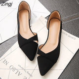 kamames Women Flats Pink Black Pure Color Plus Small Size 34 Large 41 42 43 44 Suede Leather Pointed Toe Office Lady Flat Heel Shoes