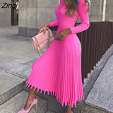 Zingj new autumn and winter new fashion temperament women's mid-length sweater knitted solid color pleated dress