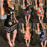 kamames kamames Hot Summer Sexy Sleeveless Waist Strap Print Dress Women's Wear