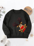 Boys' Fashion Christmas Reindeer Crew Neck Sweatshirt - Casual Long Sleeve Applique Top, 100% Polyester, Slight Stretch, Fall/Winter Collection