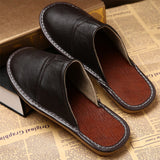 WOTTE Leather Home Slippers for Men Winter Warm Plush Slippers Bedroom Genuine Leather Unisex Men/women House Indoor Shoes