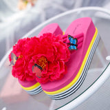 kamames Women Sandals Flowers Slippers Summer Flip Flops Footwear Wedge High Heel Beach Thick Bottom Platform Slides Shoes