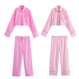kamames New Rolled-Edged Poplin Shirt Rolling-Edged Pajamas Style Pants Set