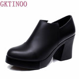 2021 women's spring and autumn shoes thick high heels fashion women genuine leather shoes first layer of cowhide platform pumps