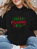 Cozy Plus Size Christmas Hoodie for Women - Casual Long Sleeve with Pockets, Festive Letter Print, Perfect for Fall & Winter