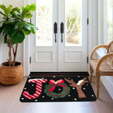 Christmas Joy Flannel Doormat - Polyester, Non-Slip, Super Absorbent, Anti-Fatigue, Waterproof Floor Mat for Home Decor - Hand Washable, Durable Welcome Mat for Kitchen, Hallway, Living Room, Bedroom, Laundry - Festive Reindeer, Wreath & Candy Cane Print