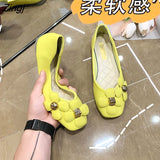 kamames Shoes Women's 2023 New All-match Shallow Mouth Flat Shoes Retro Square Toe Shoes Non-slip Soft Bottom Shoes Flower Shoes