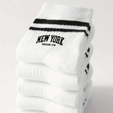 5pcs Boys' Trendy Striped & Letter Print Crew Socks - Breathable, Comfort Fit for All Seasons