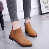 kamames Leather Boots Women Daily Square Heel Zip Shoes Breathable Female Comfortable Square Head Pointed Toe Shoes Retro Autumn