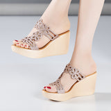 kamames Summer New Water Drill Slope Heel Sandals, High Heel Women's Shoes, Thick Soles, Waterproof Table, Large Size Fish Mouth Sandals, Word Slippers