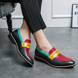 Color-Block Slip-On Low Top Oxfords - Fashionable Pointed Toe PU Leather Shoes with Rubber Sole for Women and Men