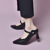 kamames kamames High Heels Women 2024 Spring Sheepskin Shallow Mouth Single Shoes One-Word Buckle Work Shoes Formal Women's Shoes Are Solid