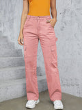 Womens High-Waist Cargo Pants - Loose-Fit, Wide-Leg Design with Flap Pockets - Casual Sporty Jeans for Activewear