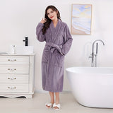 1pc Plush Coral Fleece Bathrobe - Ultra-Soft, Thickened Long Sleeve Loungewear with Absorbent Fabric, Belt, and Pocket for Cozy Home and Bathroom Use