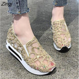 kamames Summer Loafer Shoes Lace Mesh Small White Shoes Casual Set Foot High Heels Shoes Increase Platform Women's sneakers Shoes