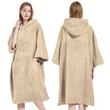 1pc Soft & Absorbent Microfiber Beach Wrap Towel - Long Sleeve Wearable Hooded Robe with Pocket, Quick-Dry Changing Robe for Swimming, Water Park, Beach, Sauna, Spa, and Outdoor Activities - Perfect for Women