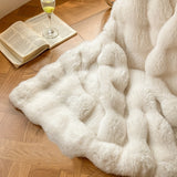 1pc Faux Rabbit Fur Bubble Fleece Casual Throw Blanket Light Luxury Sofa Blanket Air Conditioning Blanket Thickened Warm Nap Fleece Blanket