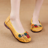 kamames kamames Spring And Summer New Soft-Soled Low-Heeled Women's Shoes National Style Leather Flowers Women's Singles Shoes Comfortable And Soft Mother Shoes