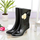 kamames Summer Fashionable Women's Rain Shoes Camellia Decoration Jelly High-Heeled Rain Boots Water Boots Rubber Shoes Women's Water Shoes