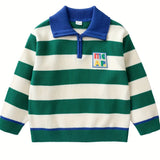 Marcolor Boys Striped Knit Pullover Sweater, Long Sleeve Half Zipper Top, Casual Fall/Winter Jumper