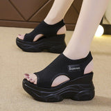kamames kamames Summer New Knitted Fish Mouth Shoes Fairy Wind Sponge Cake Soles High Heels Flying Slope Heels Sports Women's Sandals