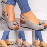 kamames Casual Sandals Women Wedges Sandals Pumps Ankle Buckle Open Toe Fish Mouth Med Summer Women Shoes Fashion 2023 Wedges Shoes