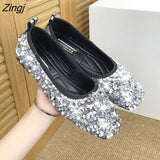 kamames Women Ballet Shoes Leisure Spring Autumn Ballerina Bling Flash Sequins Flats Shoes Princess Shiny Pointed Wedding Shoes