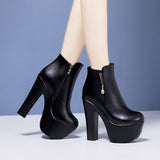 kamames And Winter Hate Sky High Walking Shoes Martin Boots Autumn And Winter Plush Thick-Soled Waterproof Table Large Round Head Ultra-High Heel Short Boots