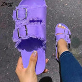 kamames Shoes Women Comfortable Sandals Ladies Slip-on Wedge Sandals Sports Beach Walk Shoes Summer Fashion Denim Casual Sandalias