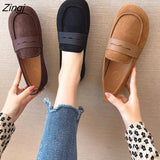 kamames New Ladies Flat Shoes Casual Shoes Non-Slip Driving Shoes Leather Comfortable Flat Shoes Black Brown