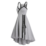 kamames Fire Print Eyelets Asymmetric Dress Irregular Zippered Gothic Jurken Streetwear Femme Dresses