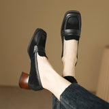 kamames Style Small Leather Shoes Female Retro Square Head Single Shoes With Thick Heels New Soft Leather Frosted Love Shoes In Spring And Autumn