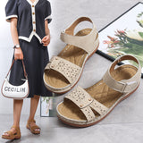 kamames Retro Leisure Roman Style Round Head Sandals Women's Shoes New Hollowed-Out Air Turbine Heel Velcro