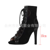 kamames Women With Sandals 2023 Summer Hollowed-Out Short Boots, Stiletto Heels, Dance Shoes, Large Size Open-Toed Sandals