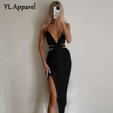 kamames Spaghetti Strap Hollow Out Split Mid-calf Dress High Street Fashion Sexy Woman Clothes 2022 Summer Sleeveless Dresses Y2K