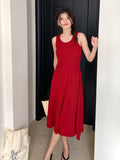 kamames kamames French Style Hepburn Style Sleeveless Vest Knitted Dress Is A New High-End Waist Slim Dress For Women In Summer.