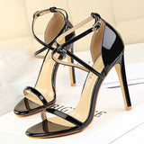 BIGTREE Patent Leather Women Sandals Sexy High Heels Summer Super High Heels 11 Cm Women Stiletto Sandals Female Party Shoes