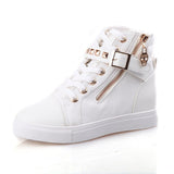 kamames Spring And Autumn New High-Top Canvas Shoes Women's Shoes Korean Version Tide Zipper Rivet Students Flat-Soled White Boots