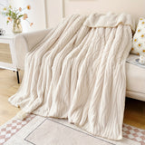 1pc Fleece Jacquard Solid Color Blanket, Soft Warm Throw Blanket Nap Blanket For Couch Sofa Office Bed Camping Travel, Multi-purpose Gift Blanket For All Season