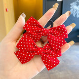 2021 New Girls Red Butterfly Knot Hair Rope Love Wave Spot Hair Circle Girl Double Horsetail Head Rope Fashion Hair Accessories