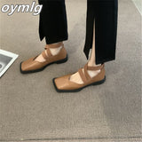 kamames leather shoes women's spring 2022 new all-match fashion square head flat bottom shallow mouth single shoes lazy loafers