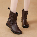 kamames kamames And Winter New Cowhide Flat-Soled Martin Boots Leisure Simple Leather Boots Comfortable Warm Women's Cotton-Padded Shoes