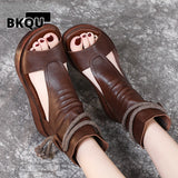 kamames New Summer Black Women Leather Sandals Cool Boots Platform Shoes Wedges Sandals Women Shoes Fashion Outdoor Sandals