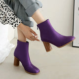 kamames Black Sliver Fashion Women Boots PU Leather Square Toe Ankle Boots Ladies Zipper Thick High Heel Autumn Winter Shoes