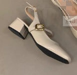 kamames kamames Silver Mary Jane Shoes Women's Shoes 2024 New Summer Temperament Thick Heel Square Head Shallow One Word With Single Shoes