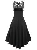 Zingj Lace Up High Low Midi Irregular Dress Women Lace Insert Black Sleeveless High Stretch Summer Vestidos